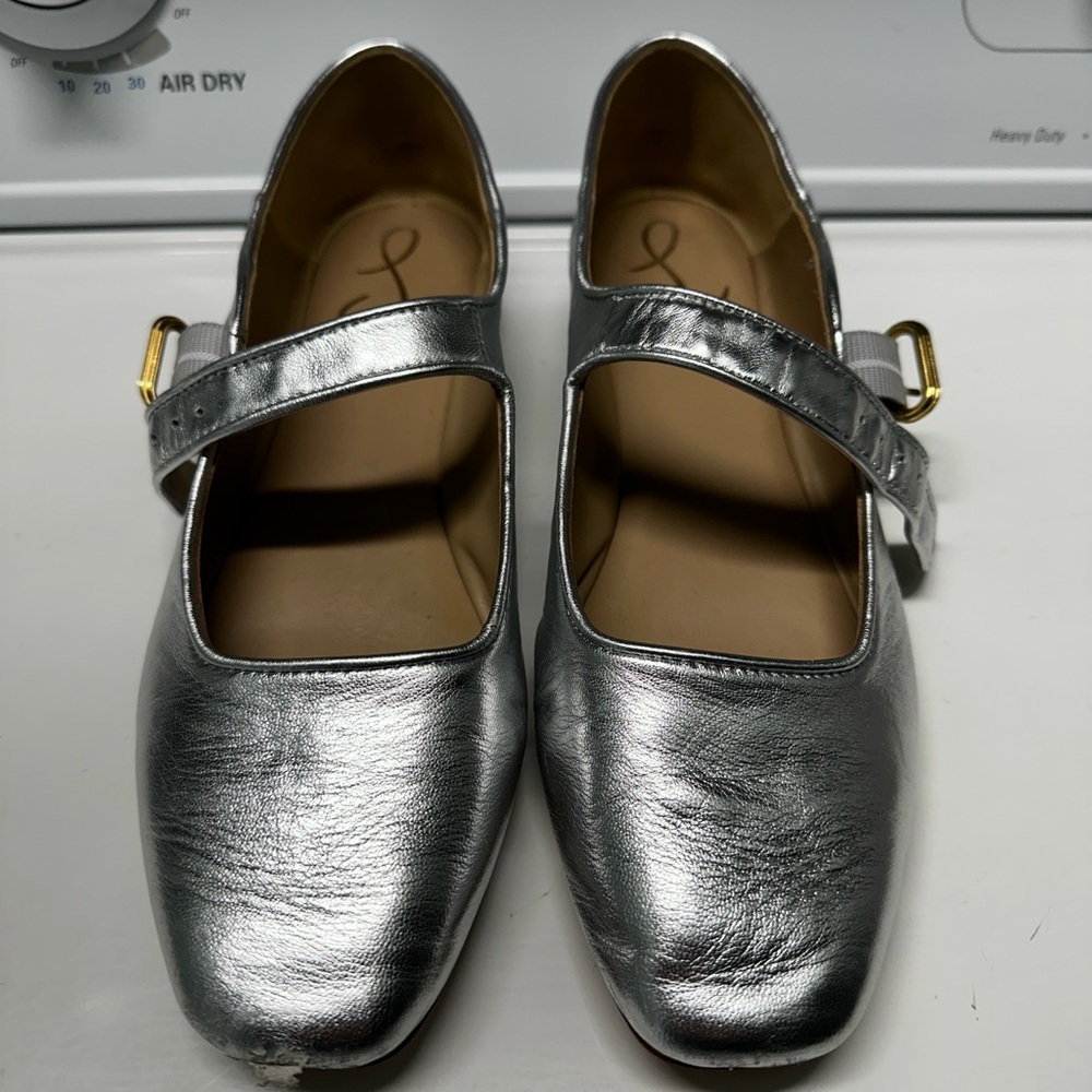 Sam Edelman Silver Mary Jane Flats with Square Toe